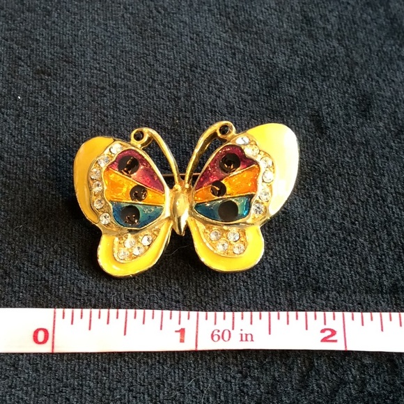 Yellow Enamel/Austrian Crystal Butterfly Brooch - Picture 3 of 3